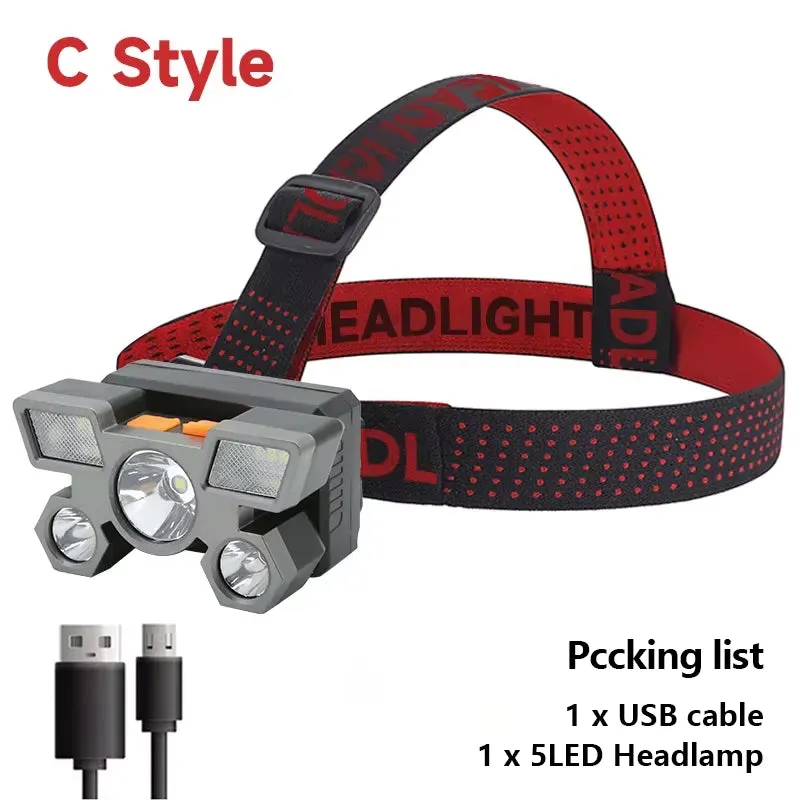 5-LED Rechargeable Headlamp – Bright Light for Camping, Fishing & Adventure
