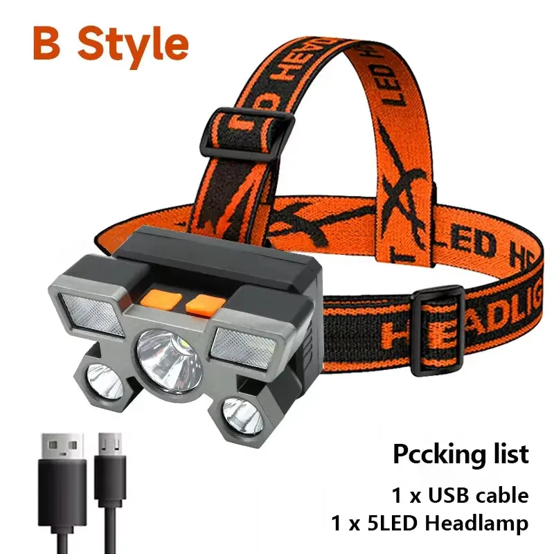 5-LED Rechargeable Headlamp – Bright Light for Camping, Fishing & Adventure