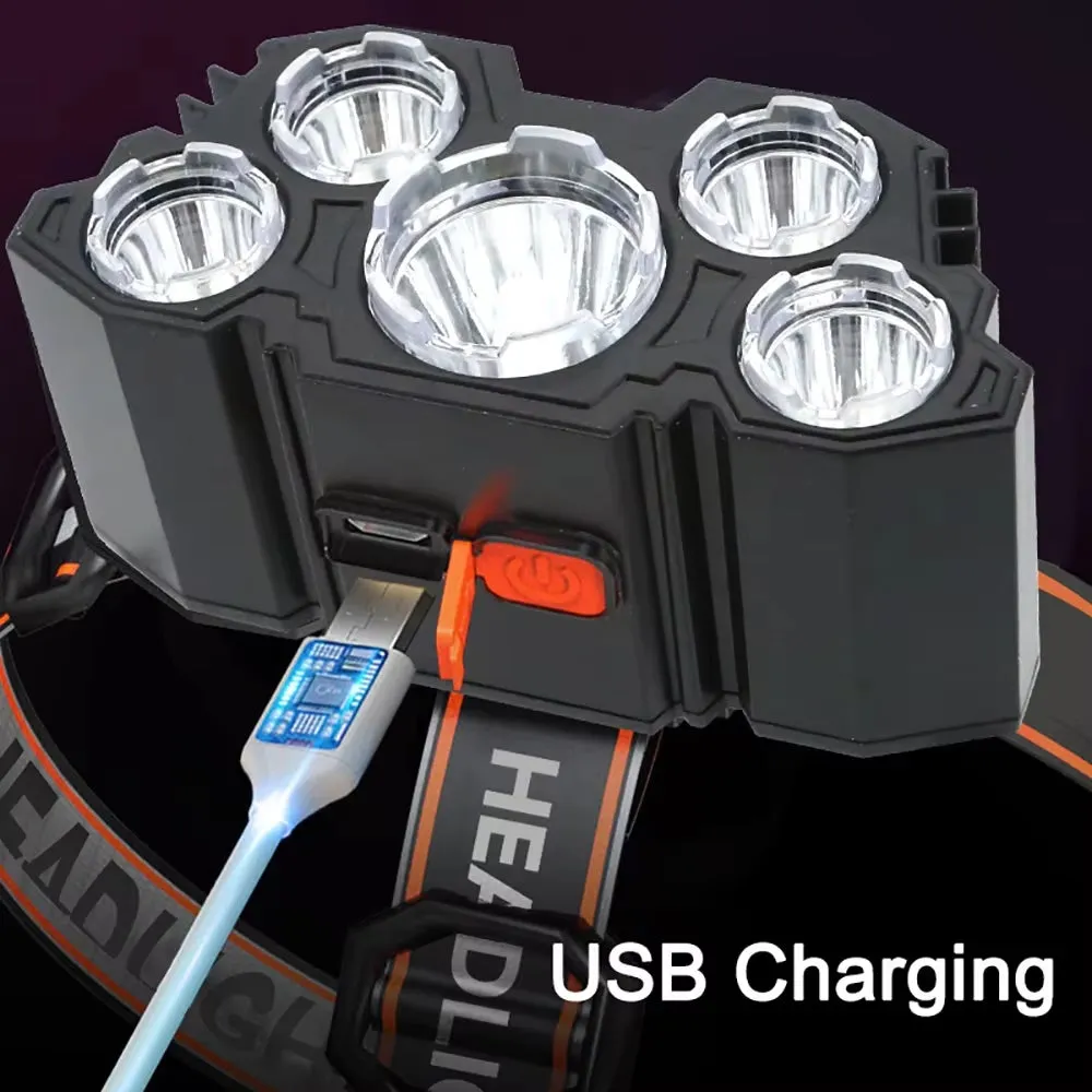 5-LED Rechargeable Headlamp – Bright Light for Camping, Fishing & Adventure