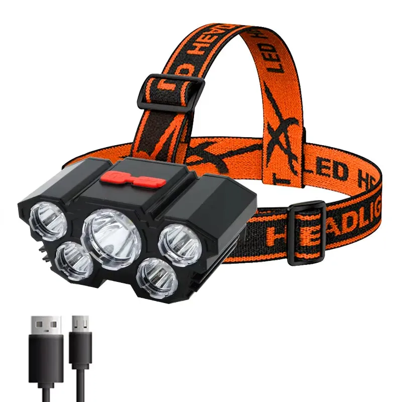 5-LED Rechargeable Headlamp – Bright Light for Camping, Fishing & Adventure