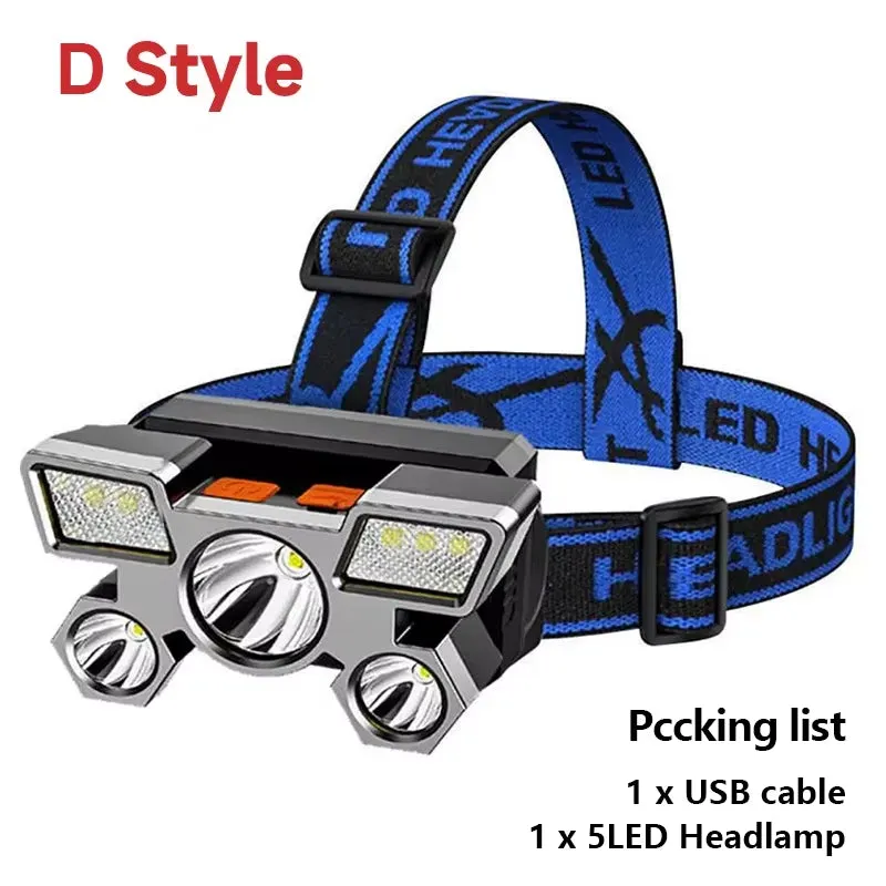 5-LED Rechargeable Headlamp – Bright Light for Camping, Fishing & Adventure